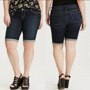 Torrid 11” Rolled Cuff Denim Skinny Bermuda Shorts